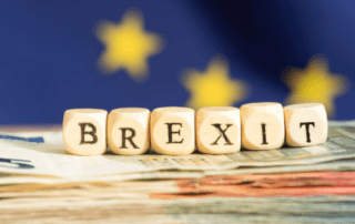 Brexit dice with EU flag in background