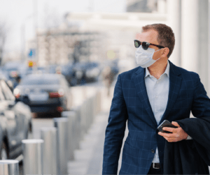 Business man wearing a face mask